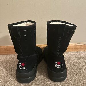 UGG Australia Womens I love Ugg Boots Black Suede Studded Boot Size USA 8